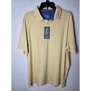 Walter Hagen Men's Performance  11 Classic Stripe Polo Yellow/Mid Blue Size XL‎